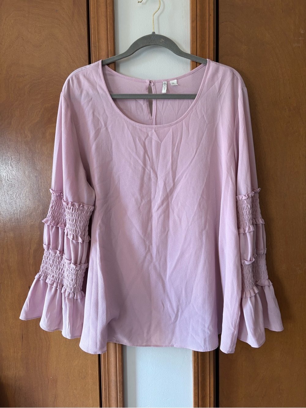 Women's Lavender Smocked Bell Sleeve Blouse